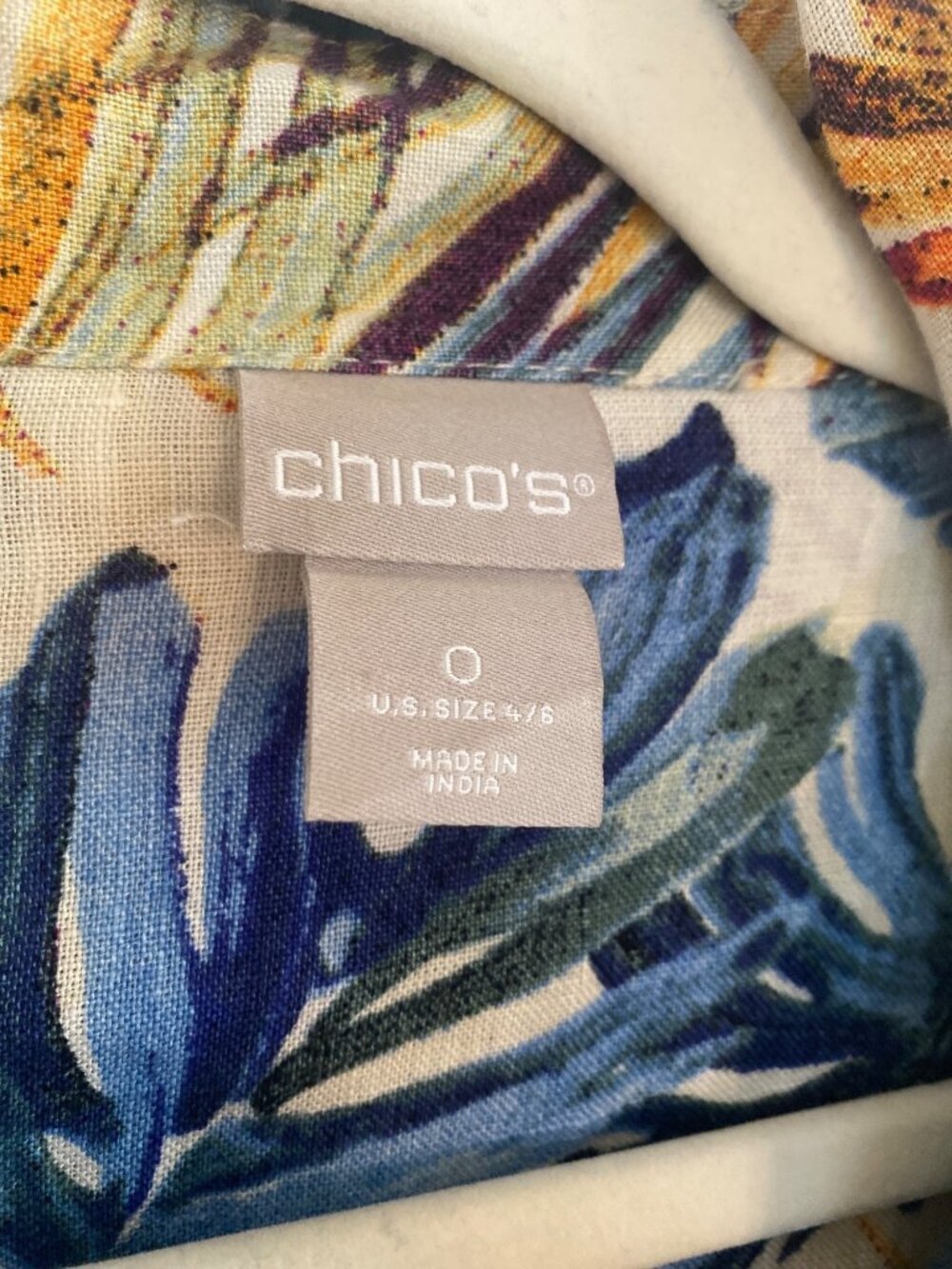 Chico's Tropical Print Linen Button-Down Tunic Jacket With Adjustable Waist Sz 0 - Picture 2 of 7
